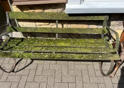 victorian bench for sale outside Lee Chinnick's antique and second hand furniture shop