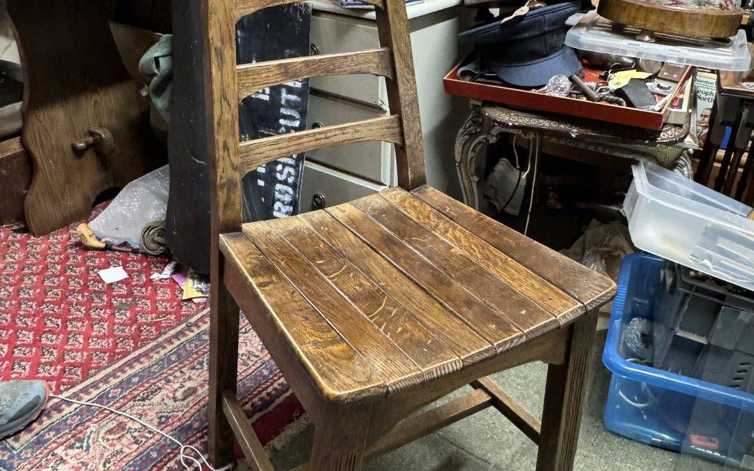 Set of 4 oak ladder back chairs plus refectory table by Webber Furniture (London)